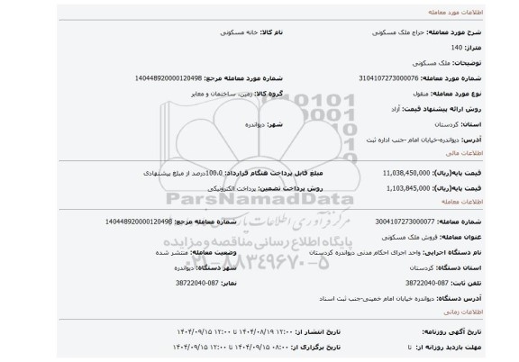 مزایده، ملک مسکونی