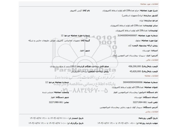 مزایده، تعداد239 قلم لوازم اسقاط کامپیوتری.