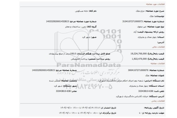 مزایده، ملک