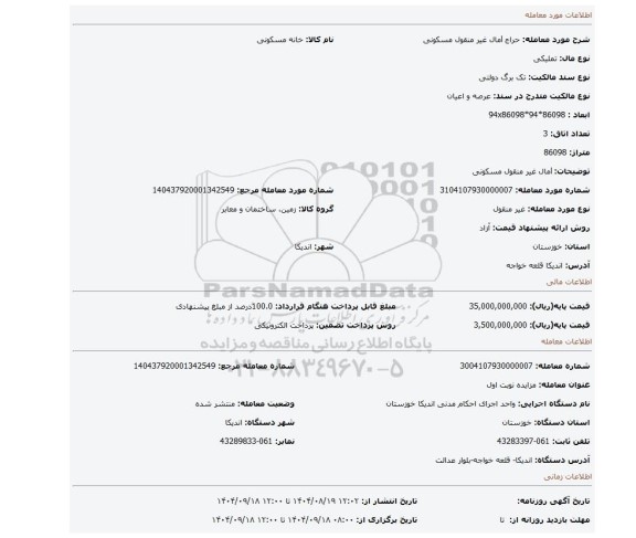 مزایده، lمال غیر منقول مسکونی