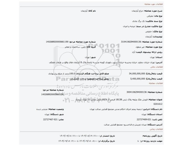 مزایده، آپارتمان
