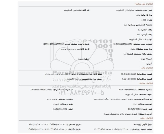 مزایده، اماکن کشاورزی
