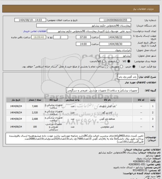 استعلام باند گچی-ول باند