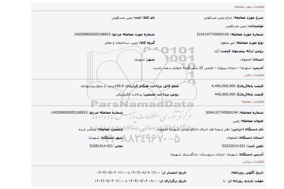 مزایده، زمین مسکونی