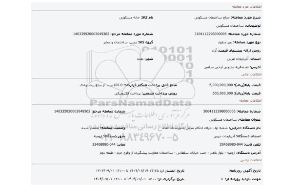 مزایده، ساختمان مسکونی