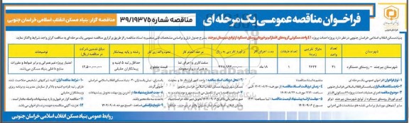 مناقصه پروژه احداث 41 واحد مسکونی گروه های اقشار کم برخوردار