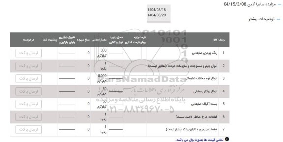 مزایده رنگ پودری ضایعاتی ...