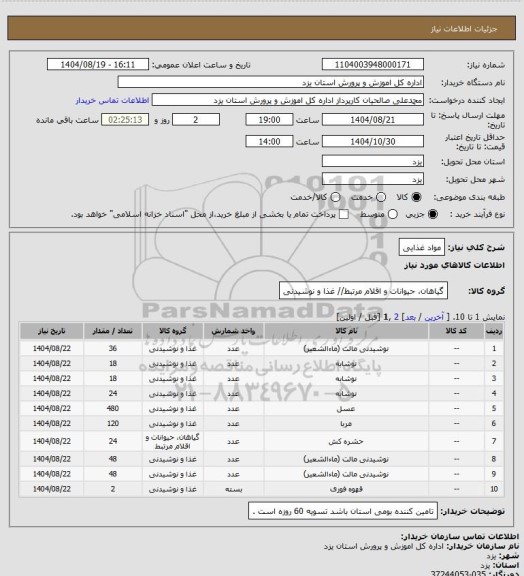 استعلام مواد غذایی