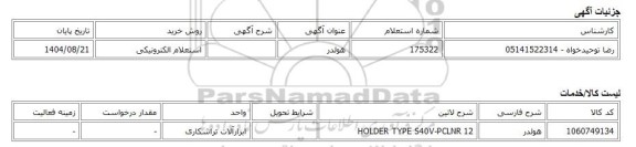 استعلام الکترونیکی، هولدر