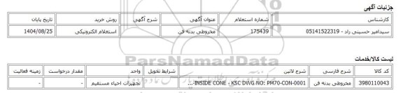 استعلام الکترونیکی، مخروطی بدنه فن