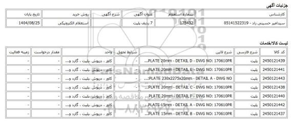 استعلام الکترونیکی، 7 ردیف پلیت