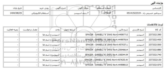 استعلام الکترونیکی، 7 ردیف اسپیسر