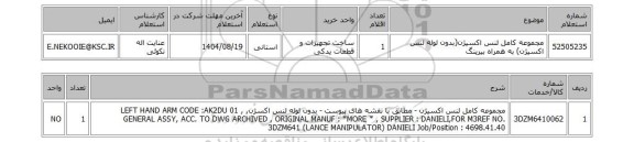 استعلام مجموعه کامل لنس اکسیژن(بدون لوله لنس اکسیژن) به همراه بیرینگ
