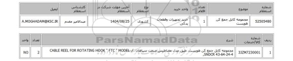 استعلام مجموعه کابل جمع کن هویست