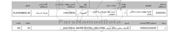 استعلام اثاثیه ولوازم اداری،خانگی وانبار