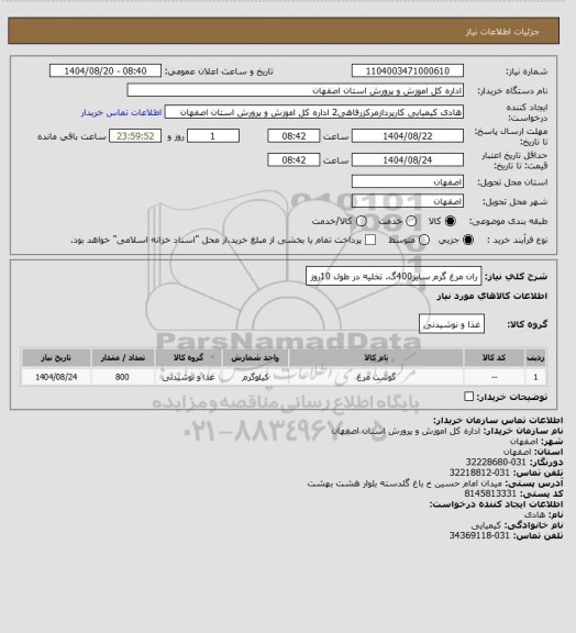 استعلام ران مرغ گرم سایز400گ. تخلیه در طول 10روز