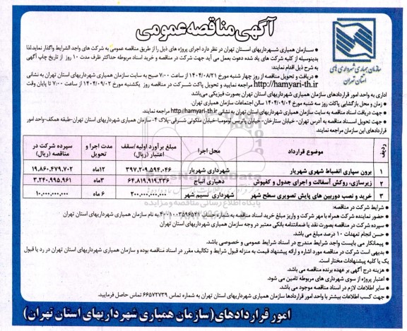 مناقصه برون سپاری انضباط شهری شهریار ...