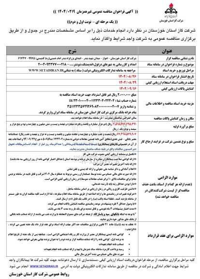 مناقصه امداد و گازرسانی به شهرها