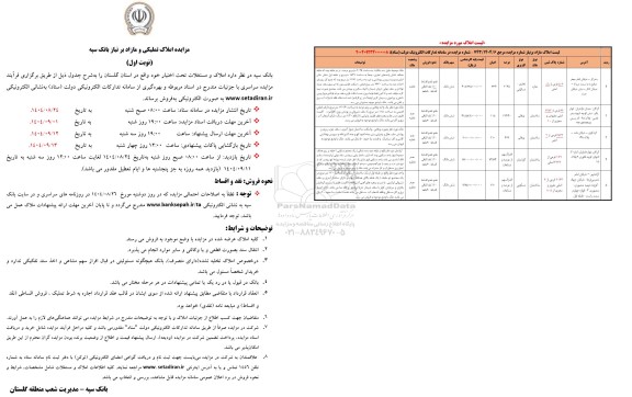 مزایده املاک تملیکی و مازاد بر نیاز بانک سپه