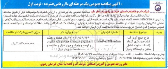 مناقصه طرح جمع اوری آب قنات های شهر گناباد ...
