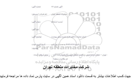 تجدید استعلام اجرای عملیات 5 فقره طرح بشرح جدول پیوست 