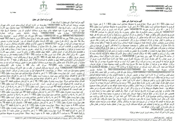 مزایده مقدار یک دانگ مشاع از ششدانگ یک قطعه آپارتمان مسکونی 