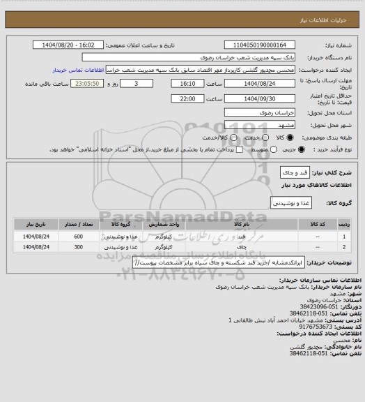 استعلام قند و چای