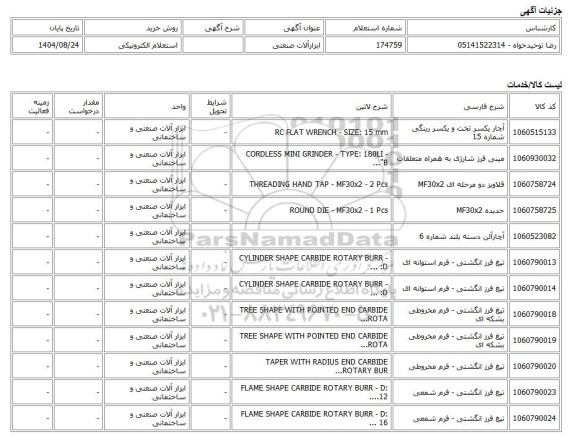 استعلام الکترونیکی، ابزارآلات صنعتی