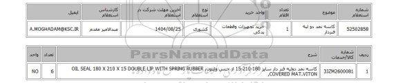 استعلام کاسه نمد دو لبه فنردار