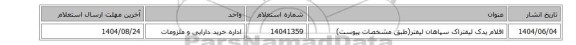 استعلام، اقلام یدک لیفتراک سپاهان لیفتر(طبق مشخصات پیوست)