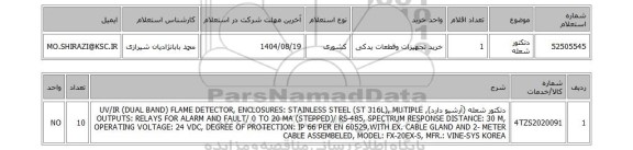استعلام دتکتور شعله