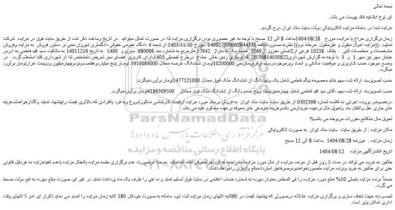 مزایده ملک  پلاک  10238 فرعی از2اصلی مفروز از3069  قطعه یک به متراژ  57942 مترمربع