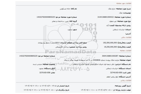 مزایده، ملک