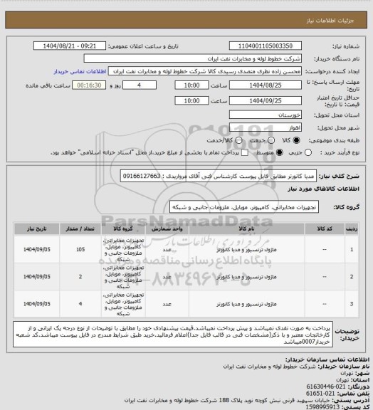 استعلام مدیا کانورتر مطابق فایل پیوست کارشناس فنی آقای مرواریدی : 09166127663
