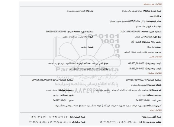 مزایده، فروش مال مشاع