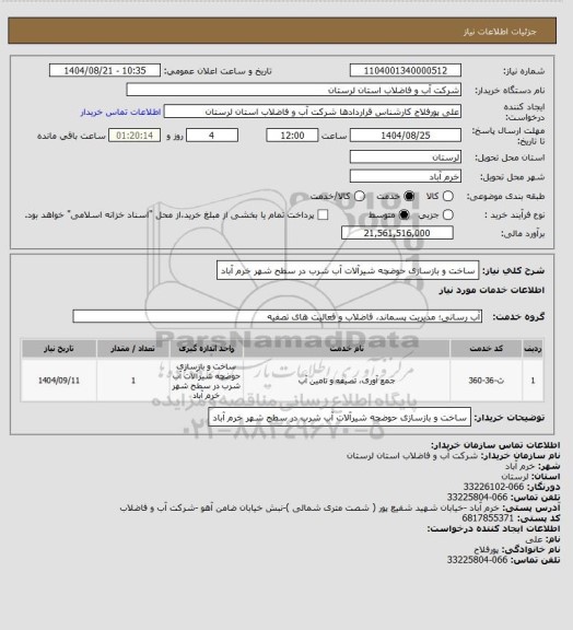 استعلام ساخت و بازسازی حوضچه شیرآلات آب شرب در سطح شهر خرم آباد