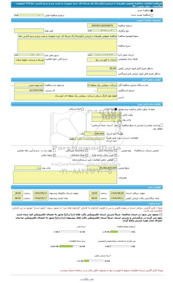 مناقصه، مناقصه عمومی همزمان با ارزیابی (یکپارچه) یک مرحله ای خرید تجهیزات و نصب برج و سیم کشی خط 132 کیلوولت دوگنبدان ‏- جهاد بصورت PC