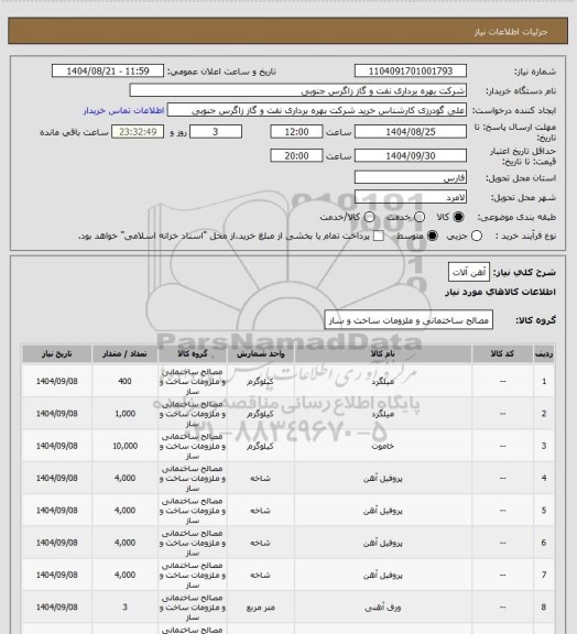 استعلام آهن آلات