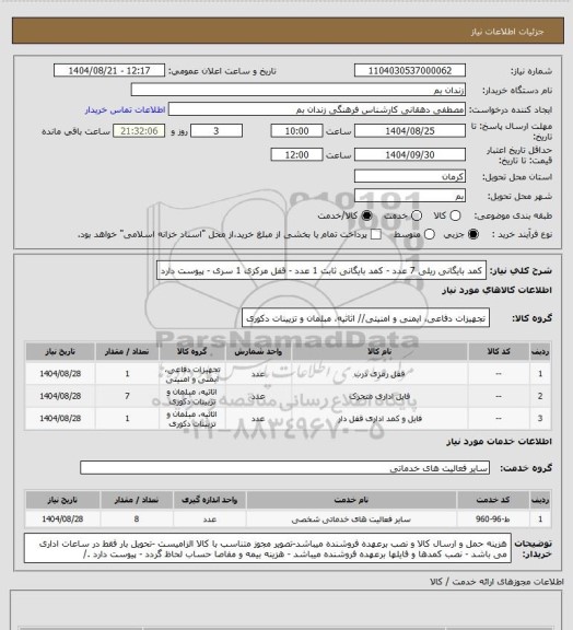 استعلام کمد بایگانی ریلی 7 عدد - کمد بایگانی ثابت 1 عدد - قفل مرکزی 1 سری - پیوست دارد