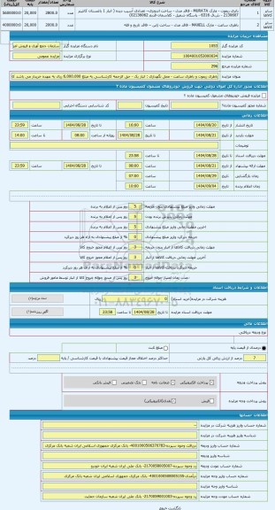 مزایده ، باطری ریموت و باطری ساعت - محل نگهداری : انبار یک - حق الزحمه کارشناسی به مبلغ 6.000.000 ریال به عهده خریدار می باشد که