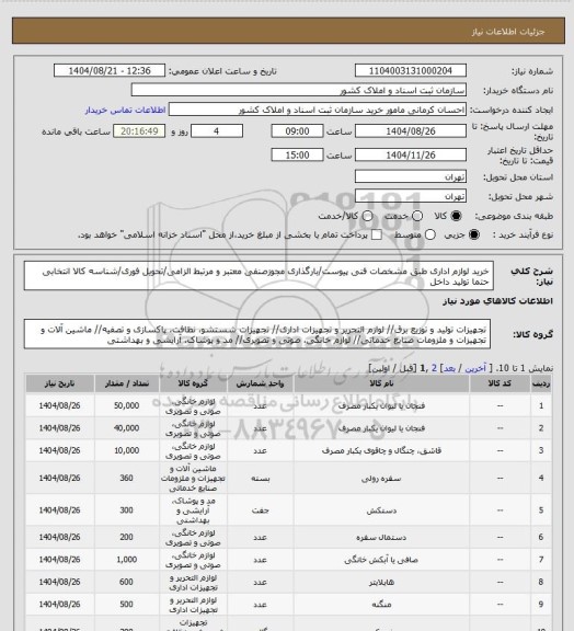 استعلام خرید لوازم اداری طبق مشخصات فنی پیوست/بارگذاری مجوزصنفی معتبر و مرتبط الزامی/تحویل فوری/شناسه کالا انتخابی حتما تولید داخل