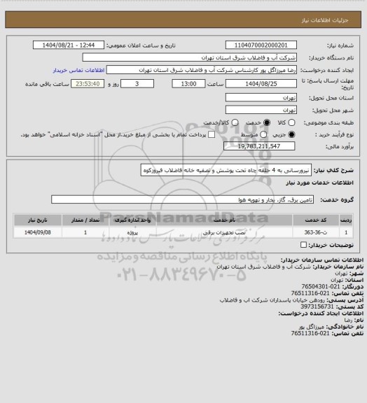 استعلام نیرورسانی به 4 حلقه چاه تحت پوشش و تصفیه خانه فاضلاب فیروزکوه