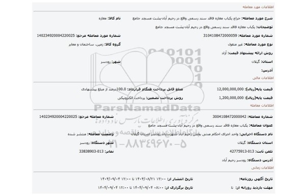 مزایده، یکباب مغازه فاقد سند رسمی واقع در رحیم آباد-پشت مسجد جامع
