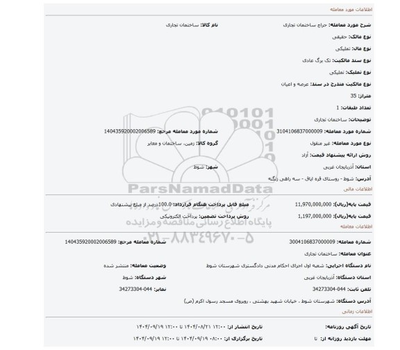 مزایده، ساختمان تجاری