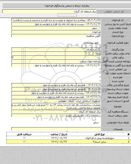 مناقصه, عملیات ساختمانی فاز اول احداث پست ۶۳ به ۲۰ کیلو ولت اسالم( دیوار کشی و محوطه سازی و تامین روشنایی)