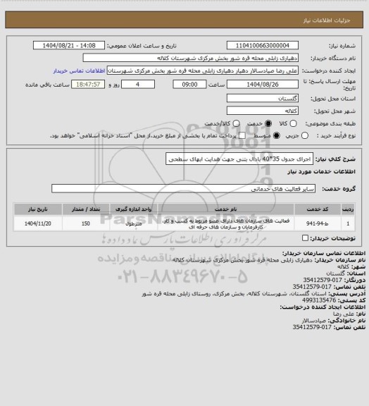 استعلام اجرای جدول 35*40 بادال بتنی جهت هدایت ابهای سطحی