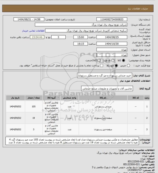 استعلام خرید صندلی رستوران و میز گرد و مستطیل رستوران