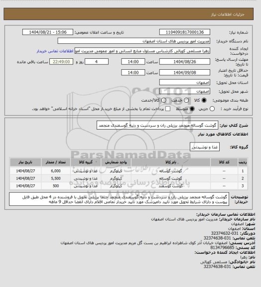 استعلام گوشت گوساله منجمد برزیلی ران و سردست و دنبه گوسفندی منجمد