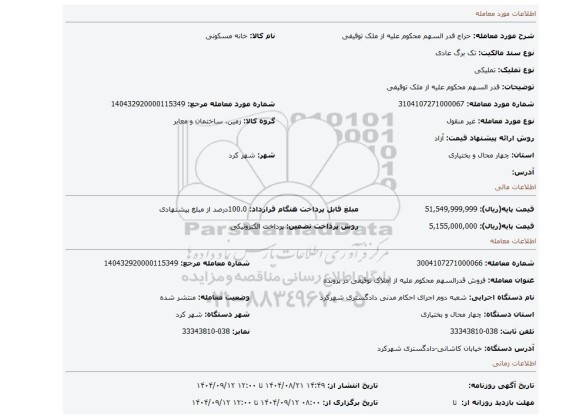مزایده، قدر السهم محکوم علیه از ملک توقیفی