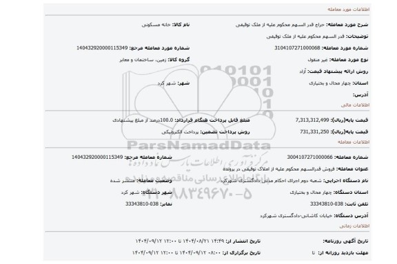 مزایده، قدر السهم محکوم علیه از ملک توقیفی